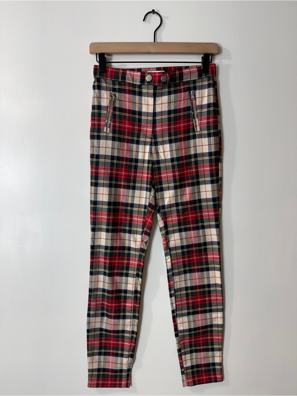 WP92 {H&M} Tartan Buffalo Holiday Plaid Moto Style Skinny Leggings Pants
